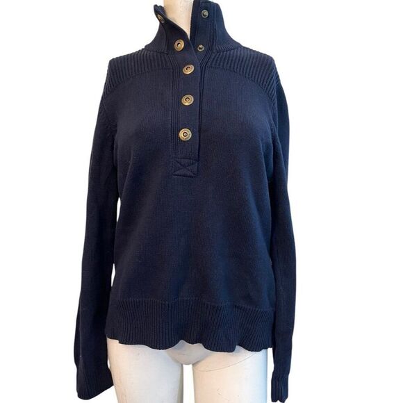 Lauren Ralph Lauren Sweater Womens Medium Navy Blue Snap Button Pullover - Picture 2 of 5
